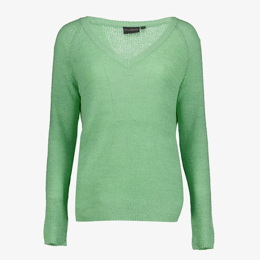 Dames trui groen met V-hals