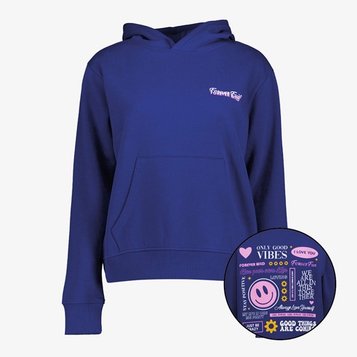 Dames hoodie blauw met backprint