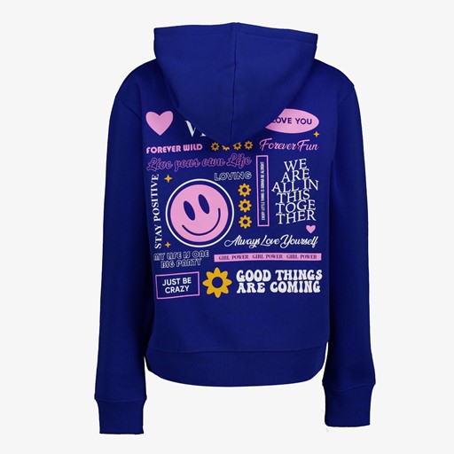 Dames hoodie blauw met backprint