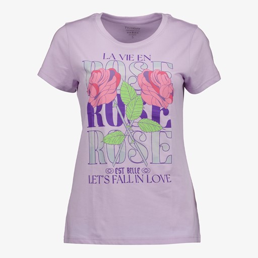 Dames T-shirt paars met rozen