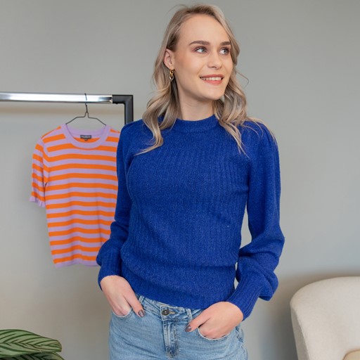 Gebreide dames trui donkerblauw