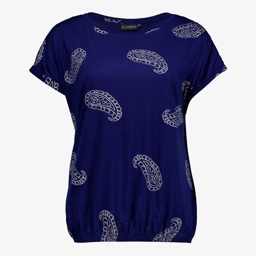 Dames T-shirt blauw met paisley print