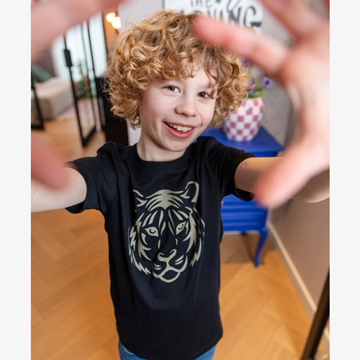 Jongens T-shirt zwart met tijgerkop