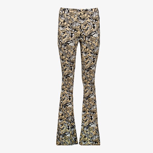 Dames flared broek beige met print