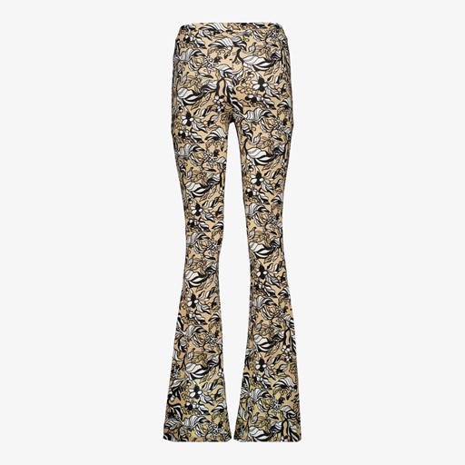Dames flared broek beige met print