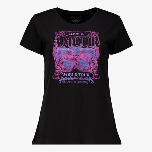Dames T-shirt zwart roze