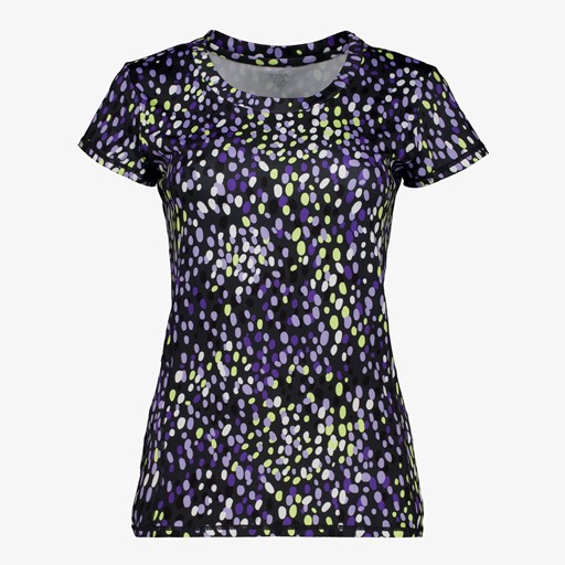Dames sport T-shirt zwart met stippenprint