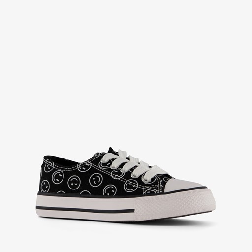 Canvas kinder sneakers zwart met smileys