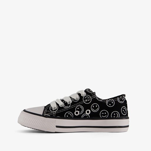 Canvas kinder sneakers zwart met smileys