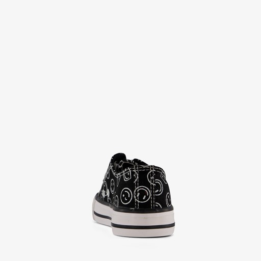 Canvas kinder sneakers zwart met smileys