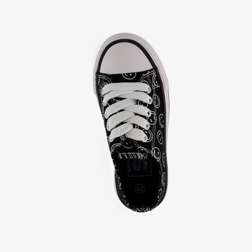 Canvas kinder sneakers zwart met smileys