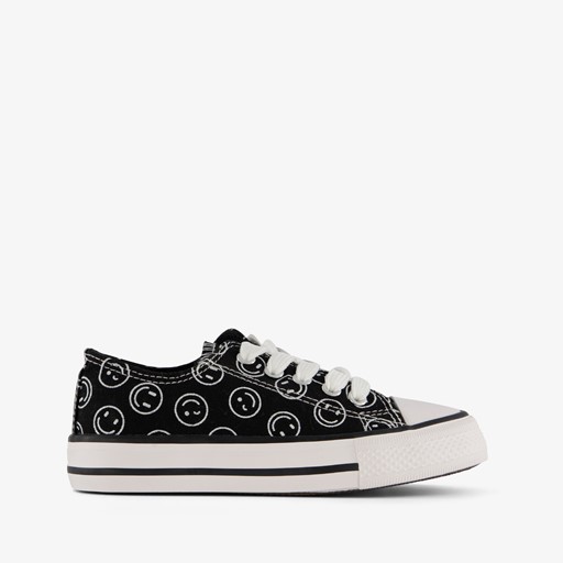 Canvas kinder sneakers zwart met smileys