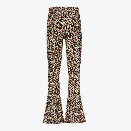 Flared meisjes broek zwart met bloemen