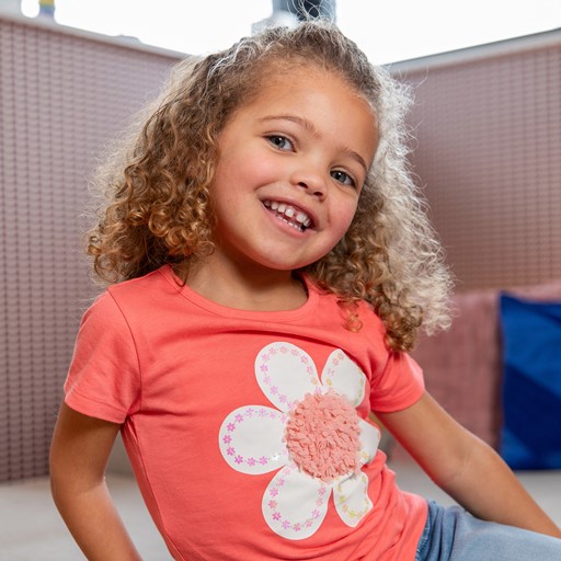 Meisjes T-shirt rood met bloem