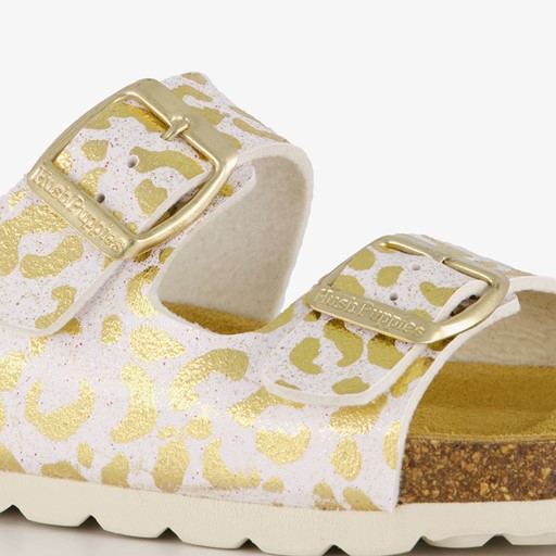 Meisjes bio slippers wit goud
