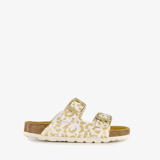 Meisjes bio slippers wit goud
