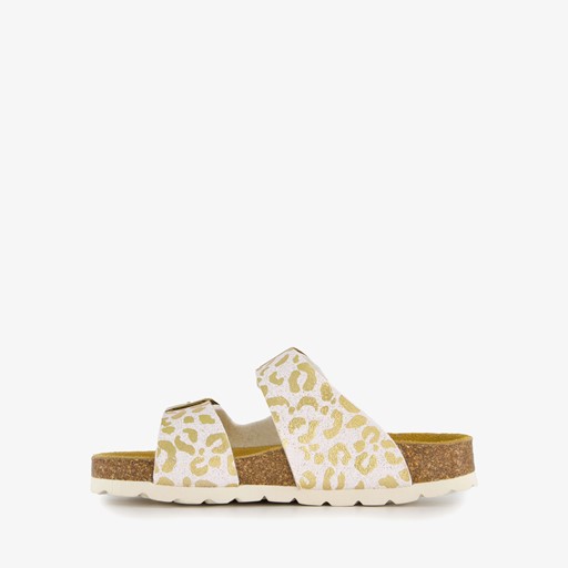 Meisjes bio slippers wit goud