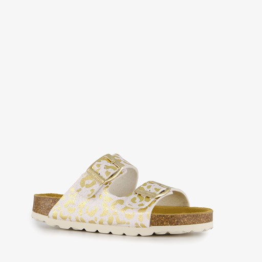 Meisjes bio slippers wit goud