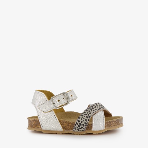 Leren meisjes sandalen met stippen zilver