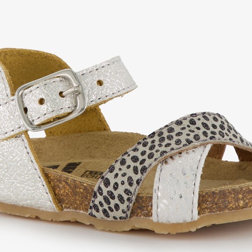 Leren meisjes sandalen met stippen zilver