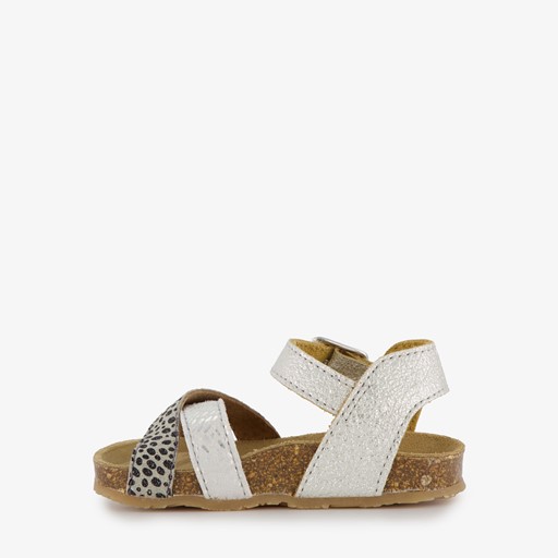 Leren meisjes sandalen met stippen zilver