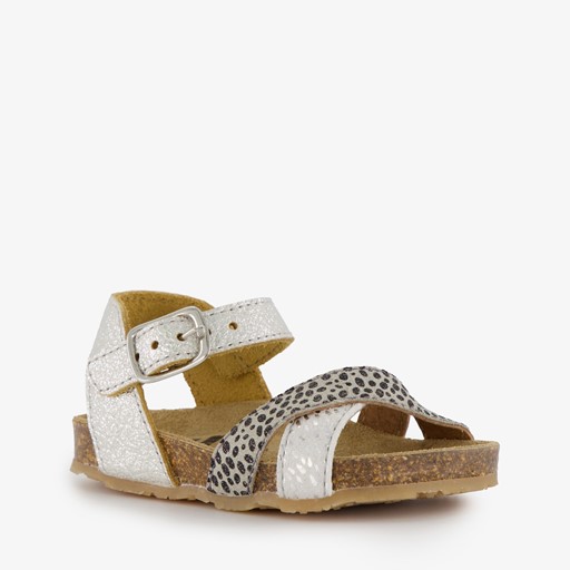 Leren meisjes sandalen met stippen zilver