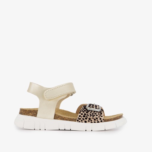 Leren meisjes sandalen cheetah print goud