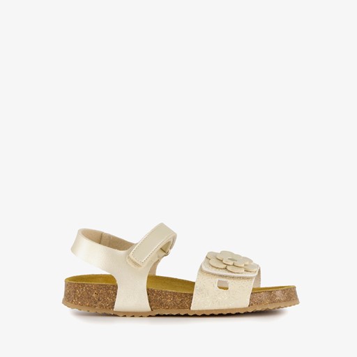 Meisjes bio sandalen met bloem goud