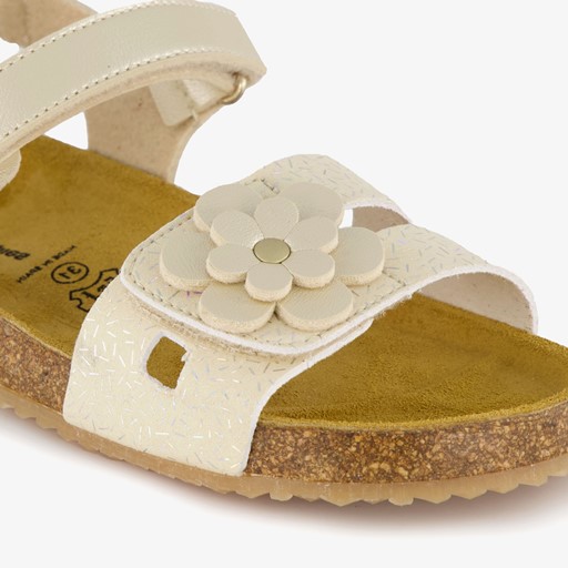 Meisjes bio sandalen met bloem goud