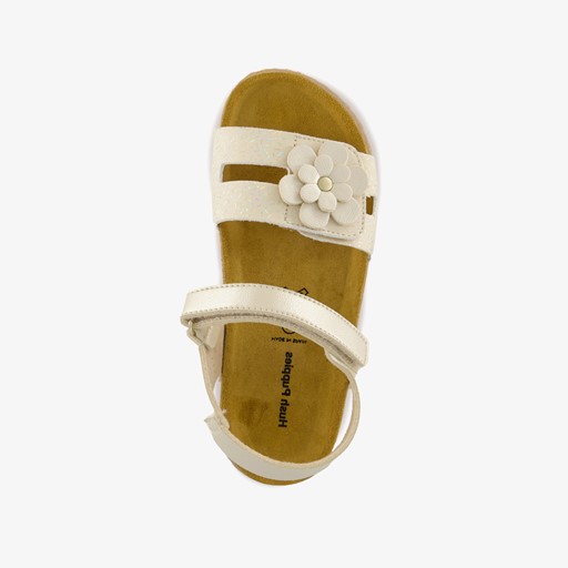 Meisjes bio sandalen met bloem goud