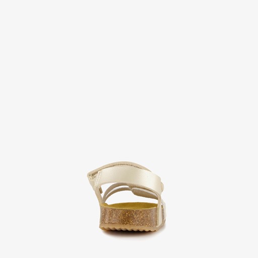 Meisjes bio sandalen met bloem goud