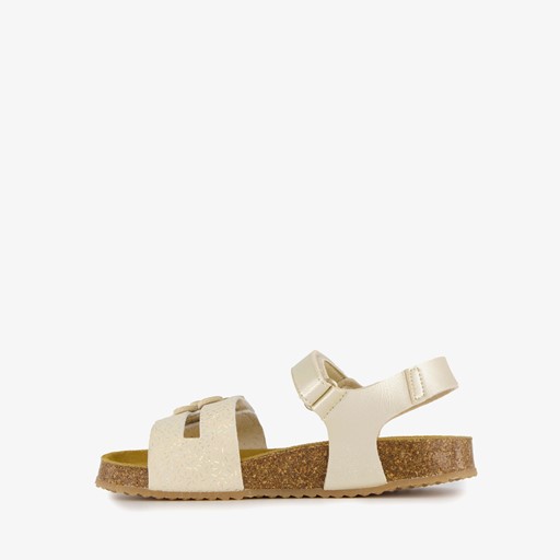 Meisjes bio sandalen met bloem goud