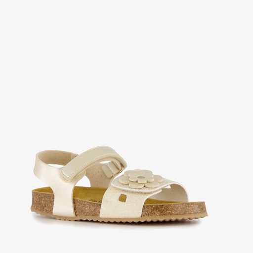 Meisjes bio sandalen met bloem goud