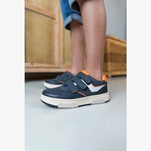 Leren jongens sneakers blauw oranje