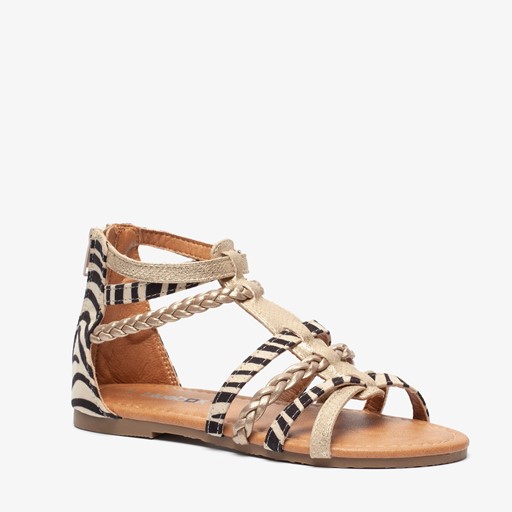 Meisjes sandalen goud zebraprint