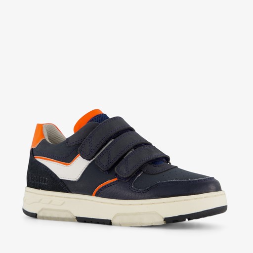 Leren jongens sneakers blauw oranje