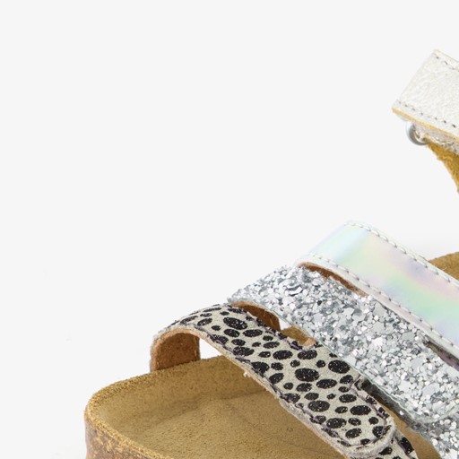 Leren meisjes sandalen zilver met glitters