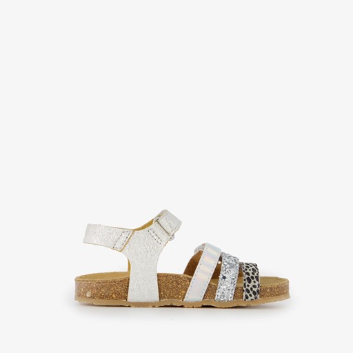 Leren meisjes sandalen zilver met glitters