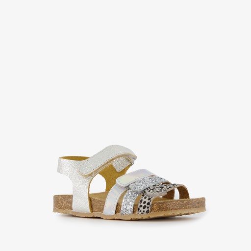 Leren meisjes sandalen zilver met glitters