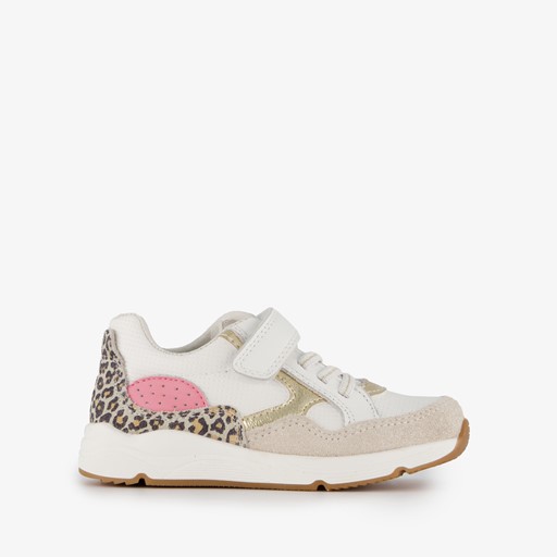 Leren meisjes sneakers wit met tijgerprint