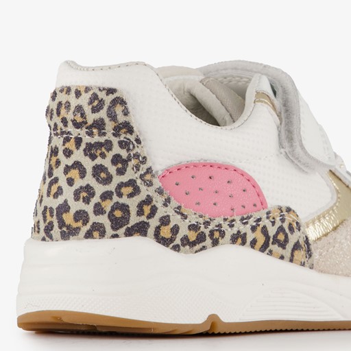 Leren meisjes sneakers wit met tijgerprint
