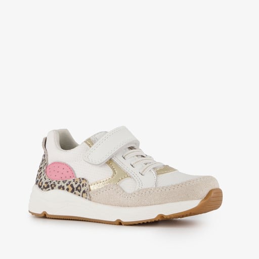 Leren meisjes sneakers wit met tijgerprint