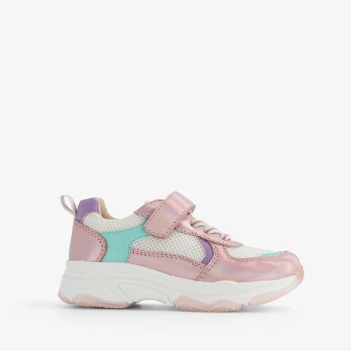 Leren meisjes sneaker wit metallic roze
