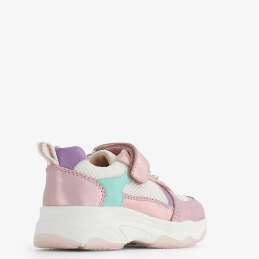 Leren meisjes sneaker wit metallic roze