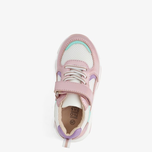 Leren meisjes sneaker wit metallic roze