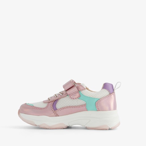Leren meisjes sneaker wit metallic roze