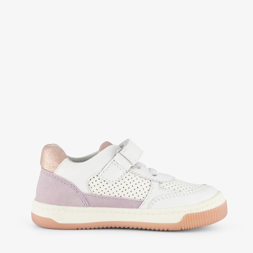 Leren meisjes sneaker wit pastelpaars