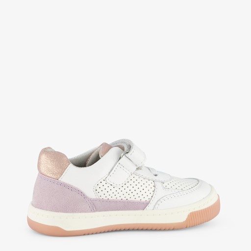 Leren meisjes sneaker wit pastelpaars