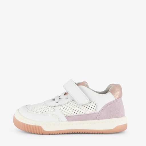 Leren meisjes sneaker wit pastelpaars