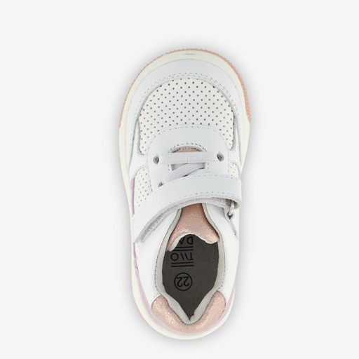 Leren meisjes sneaker wit pastelpaars
